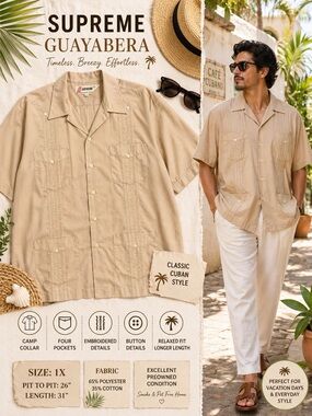 Supreme Guayabera Short Sleeve Shirt – Size 1X